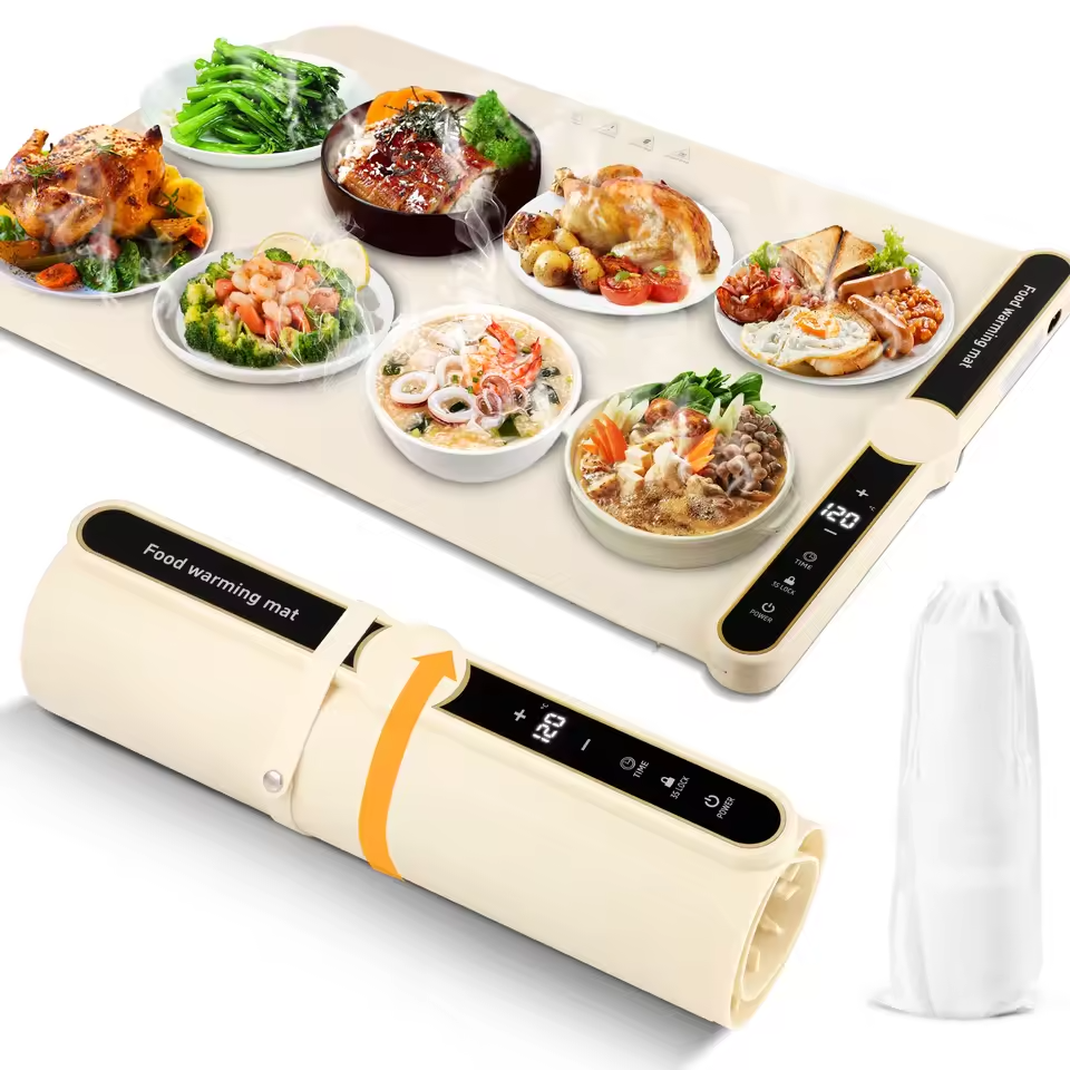 31.5''x15”Food Warming Mat Electric Warming Trays with 9 Level Adjustable Temperature and 6 Hours Timer, Roll Up Food Warmer