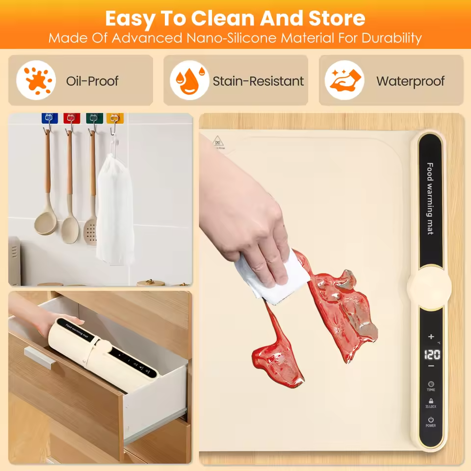 31.5''x15”Food Warming Mat Electric Warming Trays with 9 Level Adjustable Temperature and 6 Hours Timer, Roll Up Food Warmer